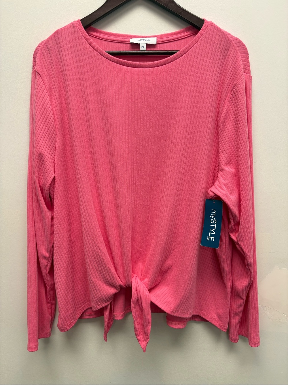 4 for $25 New 🩷 mySTYLE Pink Ribbed Tie Front Top 2X 🩷